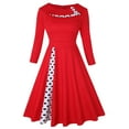 thumbnail image 1 of Pntutb Womens Dresses Casual Round-Neck Patchwork Three Quarter Sleeve Print Dress Red L, 1 of 5