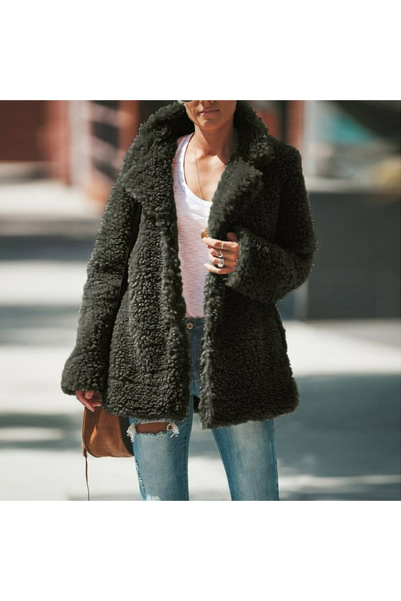 Pntutb Womens Fall Fashion,Women Fashion Autumn Winter Solid Color Long Sleeve Plush Cardigan Jacket Tops