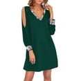 thumbnail image 1 of Pntutb Clearance Womens Fashion Casual Solid Dress V-Neck Long Sleeve Mini Dress Green XL, 1 of 6