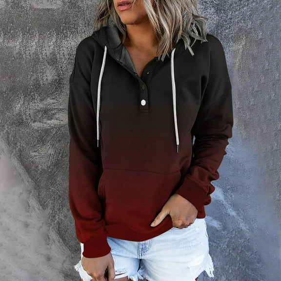 Pntutb Womens Fashion Print Pocket Long Sleeve Blouse Casual Tops Sweatershirt Button Hoodies