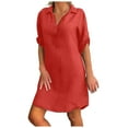 thumbnail image 1 of Pntutb Womens,Fashion Women's Plus Size Solid Cotton Linen Turn Down Collar Loose Shirt Dress Clothes, 1 of 4