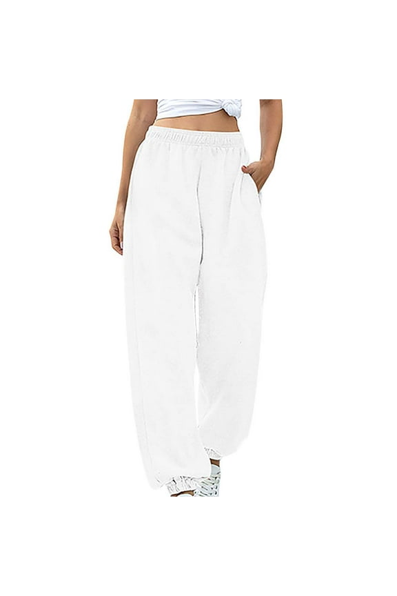 Pntutb Womens Ladys Casual High Waist Loose Pants Comfy Stretch Solid Sweatpants Pants