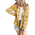 thumbnail image 1 of Pntutb Womens Long Sleeve Plaid Hooded Drawstring Single Breasted Cardigan Tops, 1 of 6