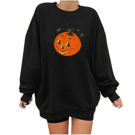 Pntutb Womens O-Neck Print Loose Casual Fashion Long Sleeve Halloween Hoodie Tops