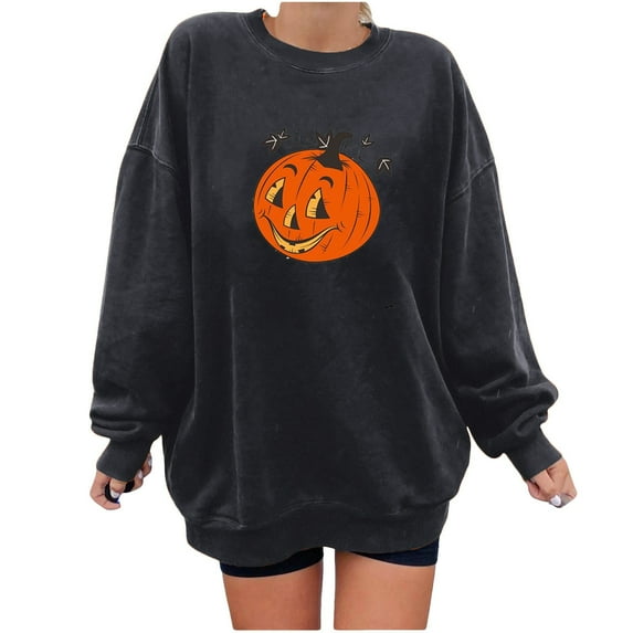 Pntutb Womens O-Neck Print Loose Casual Fashion Long Sleeve Halloween Hoodie Tops