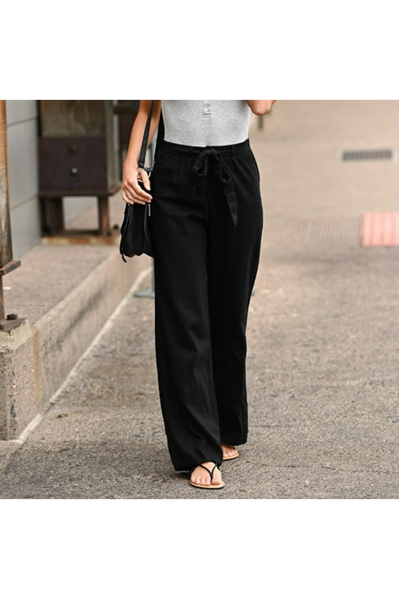 Pntutb Womens Pants,Fashion Women's Solid Bandage Loose Casual Wide Leg Leggings Bottom Long Pants