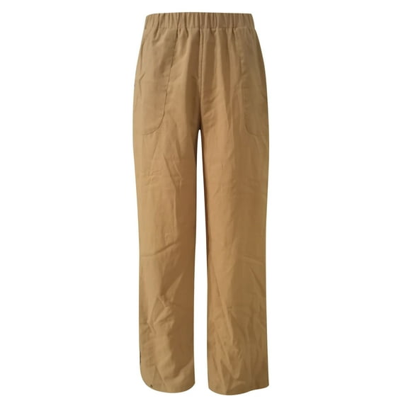 Pntutb Womens Pants,Women's Fashion Casual Cotton and Linen Solid Elastic Waist Long Straight Pants