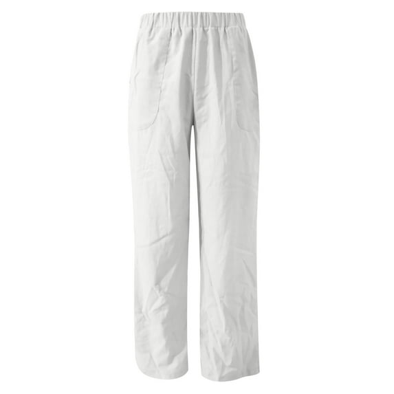 Pntutb Womens Pants,Women's Fashion Casual Cotton and Linen Solid Elastic Waist Long Straight Pants