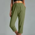 thumbnail image 1 of Pntutb Womens Pants,Women's Solid Color Pockets Elastic Waist Comfortable Straight Calf-Length Pants, 1 of 6