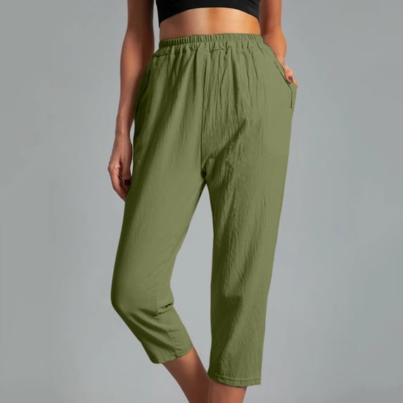 Pntutb Womens Pants,Women's Solid Color Pockets Elastic Waist Comfortable Straight Calf-Length Pants