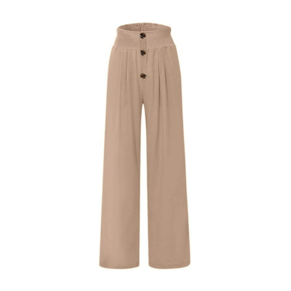Pntutb Womens Pants,Women's Solid Pants Comfortable Elastic High Waist Wide Leg Casual Loose Beach Pants
