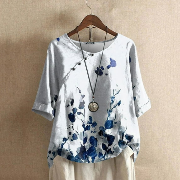 Pntutb Womens Plus Size Clearance,Fashion Women's Causal Round Neck Print Blouse 1/2 Sleeve T-Shirt Summer Tops Rollback