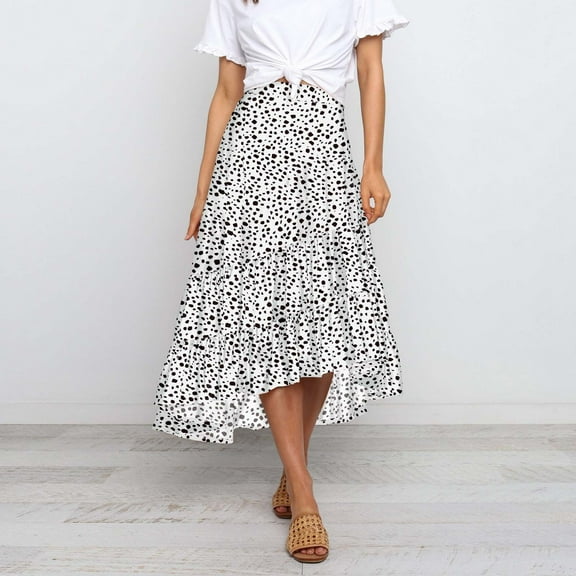 Pntutb Womens Plus Size,Fashion Women's Chiffon Casual High Waist Print Ruffles A-Line Pleated Swing Long Skirt