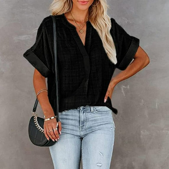 Pntutb Womens Plus Size,Fashion Women's Summer Short Sleeve T-Shirts Solid V-Neck Casual Blouse Tops