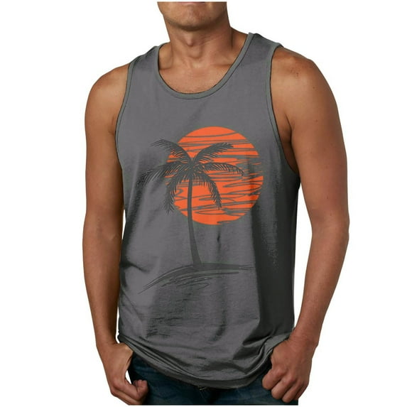 Pntutb Womens Plus Size,Men Casual Round Neck Sports Fitness Sunset Print Sleeveless Tank Top T-Shirt