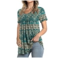 thumbnail image 1 of Pntutb Womens Plus Size Women Crew-Neck Short Sleeve Print Tops Hide Belly Tunic Shirts Dressy Casual Flowy Blouse Green XXL, 1 of 6