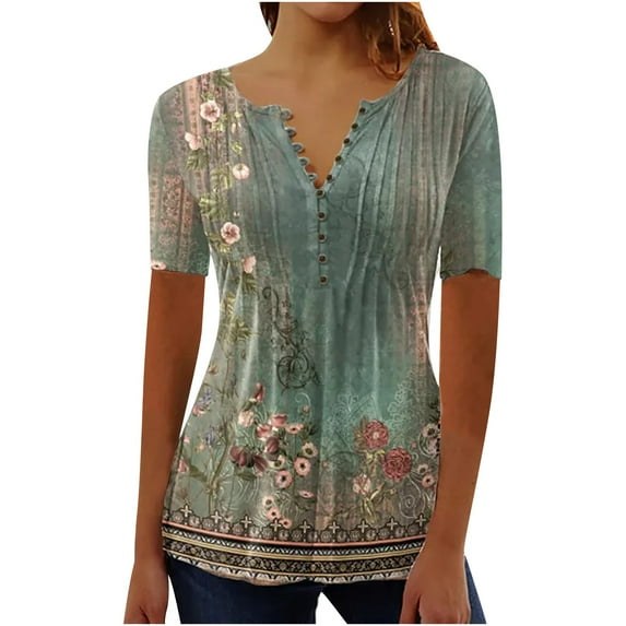 Pntutb Womens Plus Size,Women Summer Tops O-Neck Print Casual Loose Lace Short Sleeve T-Shirt