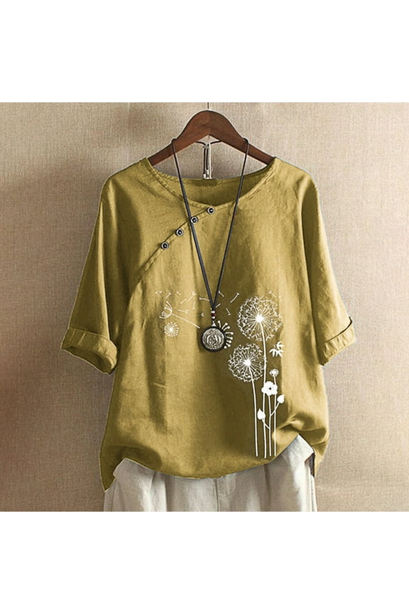 Pntutb Womens Plus Size Casual Button Floral Print Short Sleeve T-Short Blouse Tops