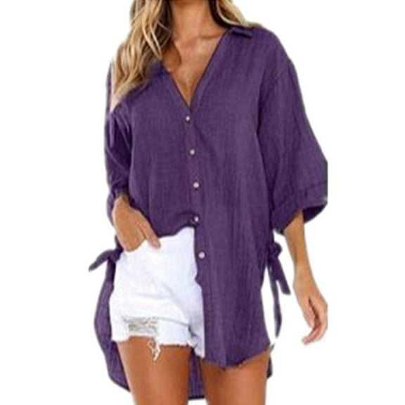Pntutb Womens Plus Size Loose Button Long Shirt Dress Cotton Ladies Casual Tops T-Shirt Blouse