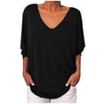 thumbnail image 1 of Pntutb Womens Plus Size Summer Fashion V-Neck Bat 3/4 Sleeve Solid Color Tops, 1 of 6