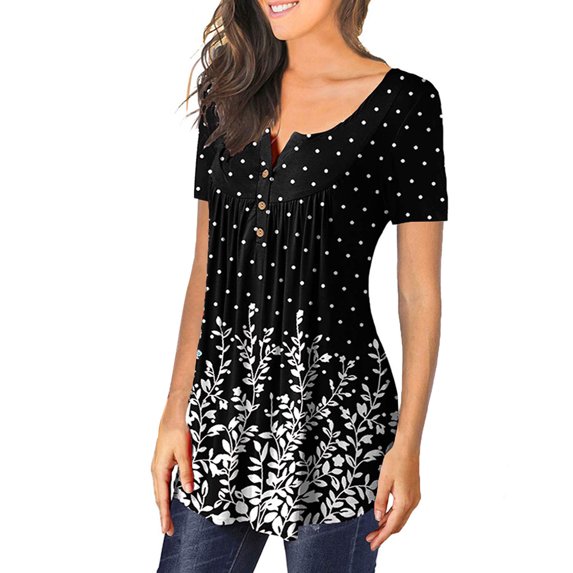 Pntutb Womens Plus Size Clearance,Women's Summer Printing Short Sleeves O-Neck Loose T-Shirt Blouse Tops Rollback