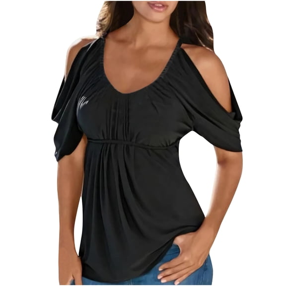 Pntutb Womens Plus Size Fashion Summer Casual O-Neck Print Short Sleeve Hoollow Out Tops