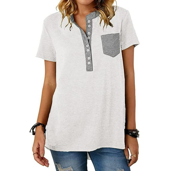 Pntutb Womens Plus Size Fashion Summer Short Sleeve Workwear Pocket Ecg Print Tops