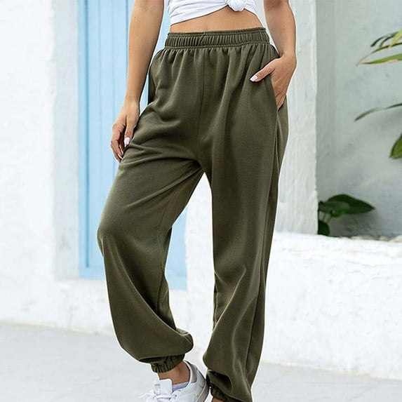 Pntutb Womens Plus Size Ladys Casual High Waist Loose Pants Comfy Stretch Solid Sweatpants Pants
