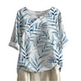 thumbnail image 1 of Pntutb Womens Plus Size Summer Round O-Neck Short Sleeve Flower Print Loose Shirt Tops, 1 of 5