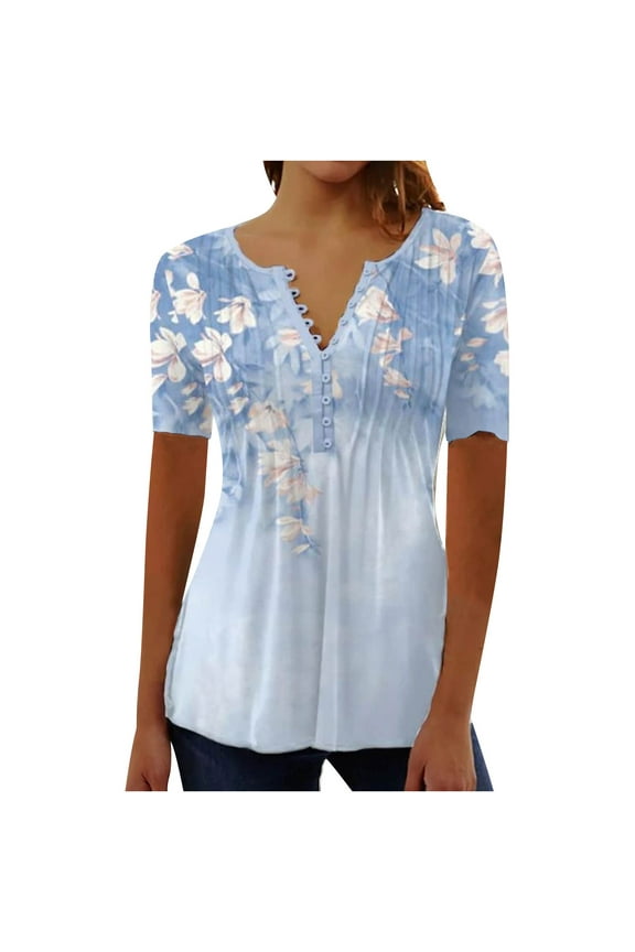 Pntutb Womens Plus Size Summer Tops O-Neck Print Casual Loose Lace Short Sleeve T-Shirt