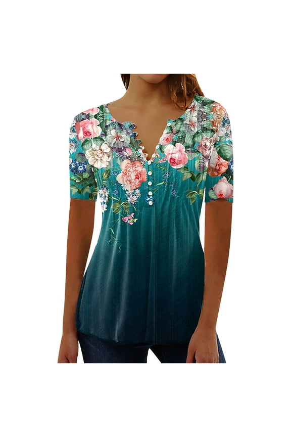 Pntutb Womens Plus Size Summer Tops O-Neck Print Casual Loose Lace Short Sleeve T-Shirt