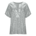 thumbnail image 1 of Pntutb Womens Plus Size Women Shirts Short Sleeve Sequins Loose Polluer Solid V-Neck Blouse Tops Silver L, 1 of 6