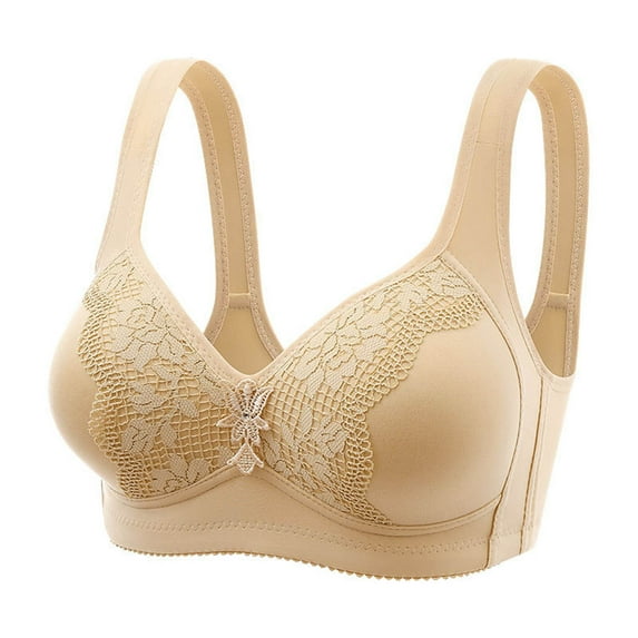 Pntutb Womens Plus Size Women Solid Color Comfortable Hollow Out Perspective Bra Underwear No Rims Beige M