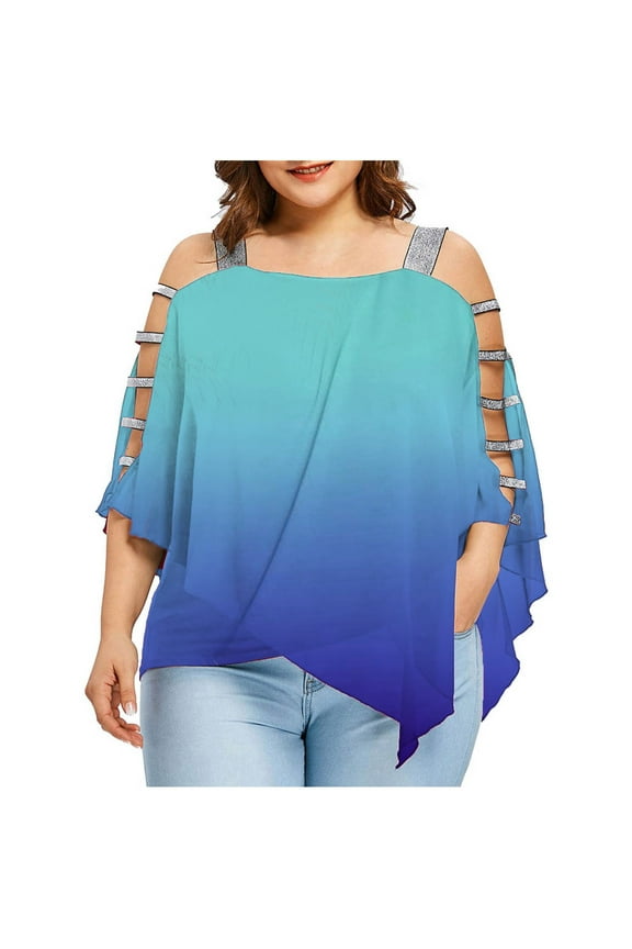 Pntutb Womens,Plus Size Women's Ladder Cut Overlay Asymmetric Blouse Strapless Tops