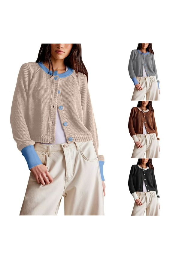 Pntutb Womens Round Neck Button Knitted Cardigan Jacket Long Sleeve Casual Hooded Jackets