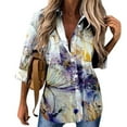 thumbnail image 1 of Pntutb Womens,Shirt Women's Long Sleeve Blouse Blouse Print Tops Bussiness Casual Lapel Tops Blue XXL, 1 of 6