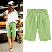 Pntutb Womens Shorts Clearance,Women's Summer Solid Five Points Large Size Cotton Linen Pants Casual Pants Rollback