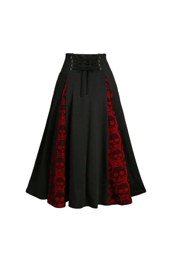 Pntutb Womens Skirt,Plus Size Women's Lace Patchwork High Waist Midi Skirt Gothic Pleated Skirt