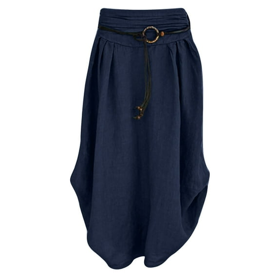 Pntutb Womens Skirt Clearance,Summer Women's Fashion Casual Solid Loose Sashes Mid-Calf Cotton Linen Skirt Rollback