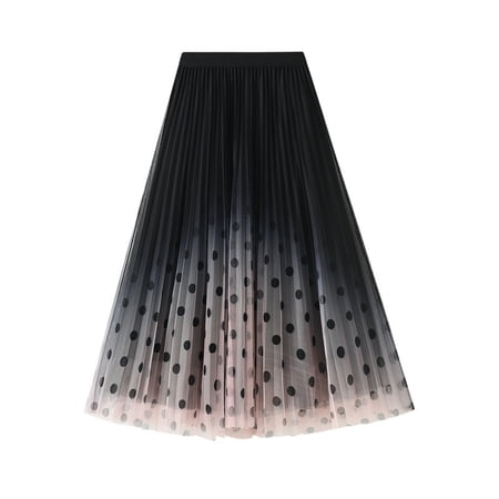Pntutb Womens Skirt,Women's Gradient Wave Spots Double Layer Mesh High Waist Pleated Skirt Swing Skirt