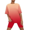 thumbnail image 1 of Pntutb Womens Solid Short Sleeve Lettuce Trim Top Shorts 2 Piece Outfits Pajama Set, 1 of 6