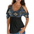 thumbnail image 1 of Pntutb Womens Summer Casual O-Neck Print Short Sleeve Hoollow Out Tops, 1 of 4