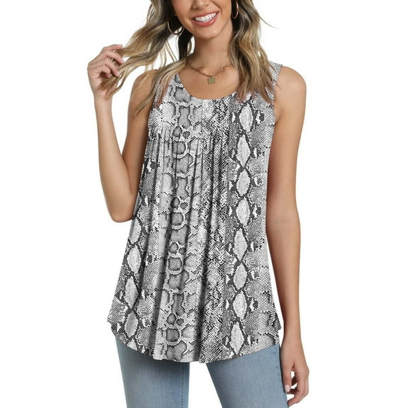 Pntutb Womens Summer Casual Sleeveless Blouse Crewneck Tops Floral Printed T-Shirt Vest for Ladies