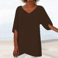 thumbnail image 1 of Pntutb Womens Summer Tops Clearance Irregular Cotton Solid Short Sleeve Blouse, 1 of 6