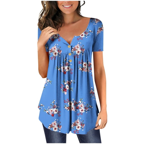 Pntutb Womens Summer Tunic Tops Short Sleeve Clearance Casual V Neck Hide Belly Tee Blouses