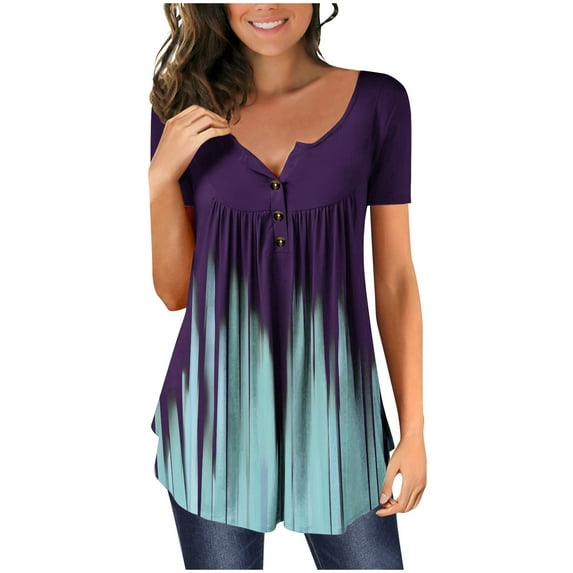 Pntutb Womens Summer Tunic Tops Short Sleeve Clearance Casual V Neck Hide Belly Tee Blouses