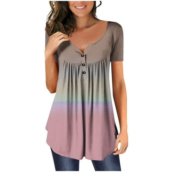 Pntutb Womens Summer Tunic Tops Short Sleeve Casual V Neck Hide Belly Tee Blouses