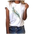 thumbnail image 1 of Pntutb Womens Short Sleeve T-Shirt Fashion Feather Print Casual Tops Tee Blouse, 1 of 6