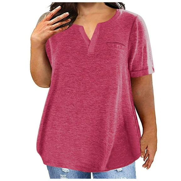 Pntutb Womens Tops,Tee Shirts,Ladies,Summer Blouses,Fashion Plus-Size Solid O-Neck Loose Short Sleeve