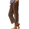 thumbnail image 1 of Pntutb Womens Trousers Elastic Waist Cotton Linen Versatile Straight Tube Casual Wide Leg Pants, 1 of 6